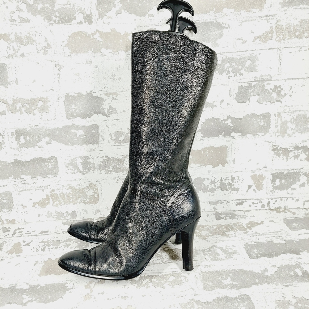 Naturalizer Black Leather Knee-High Heeled Boots